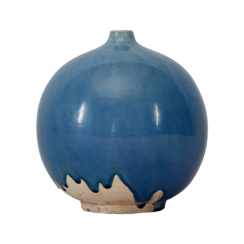 Artissance 9" H Round Blue Ceramic Vintage Style With Small Opening